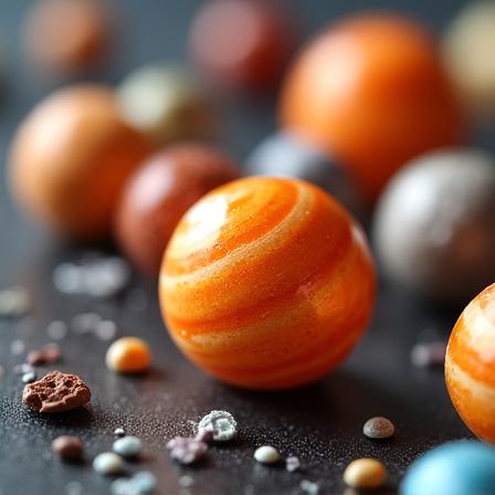 Handgemachte Pralinen in Planetenform